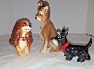 3 Vintage Walt Disney Lady And The Tramp Ceramic & Jock Dog Figurines Made Japan