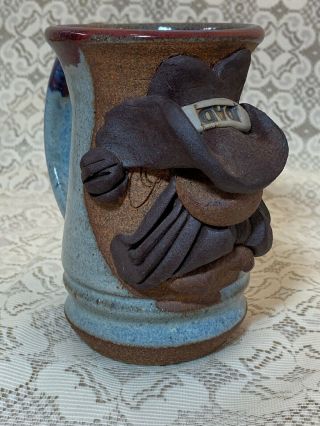 Mahon Made Stoneware Funny Face 3D Dad Cowboy 1980 Signed Blue Brown Mug 2