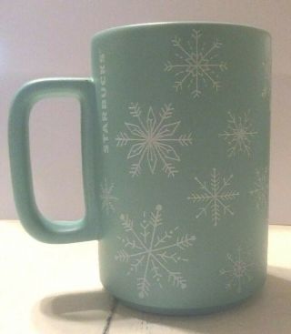 Starbucks 2018 Blue With White Embossed Snowflakes Coffee Cup Mug 12 Oz Ceramic