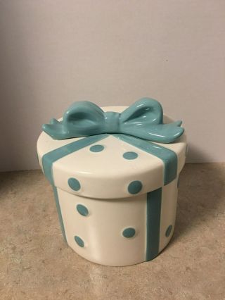 Cake Boss Gift Cookie Jar White With Blue Dots And Bow