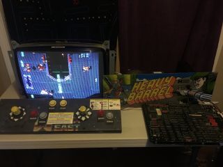 Heavy Barrel Jamma Arcade Pcb,  Control Panel With Rotary Joysticks And Marquee.