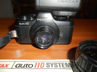 Vintage ASAHI PENTAX Auto 110 FILM CAMERA W/ 18 24 50mm F/2.  8 Lens & Flash 2