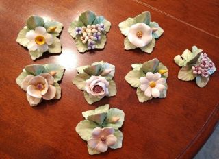 Set Of 8 Flower Floral Place Card Holders Made In Italy Porcelain Formal Meal