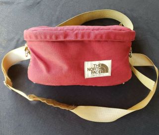 The North Face Vtg Large Maroon Heavy Canvas Camera Bag Leather Brown Label