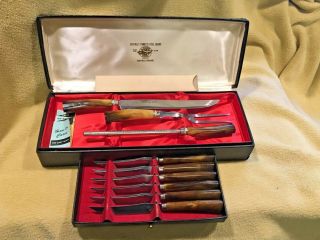 Vintage Bakelite E.  Parker&sons Sheffield Stainless Cutlery Set In Display Case