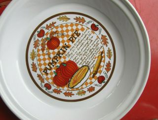 Vintage Pumpkin Pie 10 3/4 " Pie Plate Dish Ceramic Recipe Thanksgiving Tableware