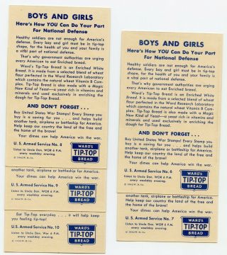 Wards Tip - Top Bread 1942,  Ward Baking Company,  5 Cards & Env.