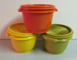 Vintage Tupperware Servalier Bowls Set Of 3 Orange Yellow And Green