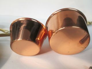 Vtg Copper Measuring Cup & Pan Set with Wall Hanging Holder 2