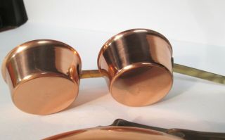 Vtg Copper Measuring Cup & Pan Set with Wall Hanging Holder 3