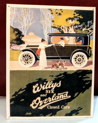 Willys Six & Overland Closed Cars Boxer Dogs Vintage Metal Sign ©1992 Rare
