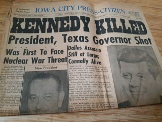 Kennedy Assassination Newspaper November 22,  1963 Iowa City,  Iowa