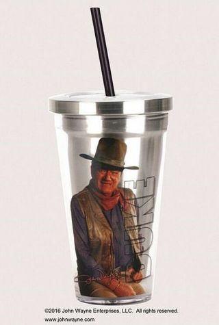 John Wayne 18 Oz.  Insulated Stainless Travel Cup With Straw,