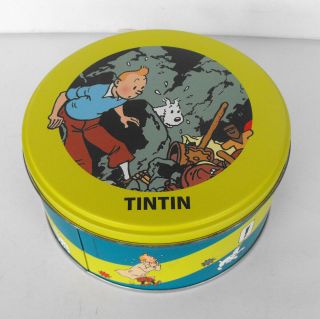 Tintin Snowy Round Metal Cookie Box Prisoners Of The Sun 2008 Neuhaus Near