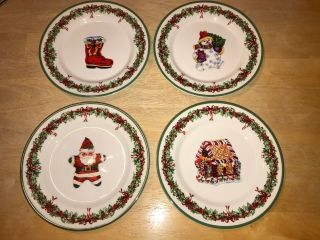 4 Christopher Radko Salad Plates Holiday Celebrations 8.  25 " Christmas Santa,