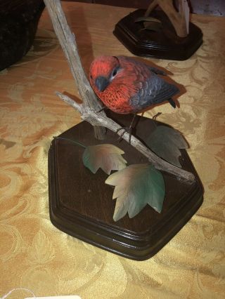 Carved Wood Model Bird Signed J A M 2007 Red Art