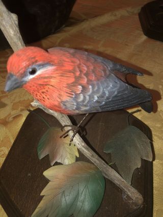 Carved Wood Model Bird Signed J A M 2007 Red Art 2