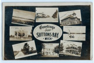 1909 " Greetings From Suttons Bay ",  Michigan; Real Photo Postcard Rppc Views