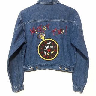Vintage Disney Mickey & Co Denim Jean Jacket Embroidered Mickey Time Patch Clock