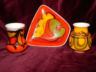 Vintage Poole Pottery Delphis Trapezium Dish 81,  2 31 Vases Jean Millership