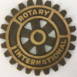Vintage Rotary International Club Cast Iron Paperweight Gear Cog 5 Inches