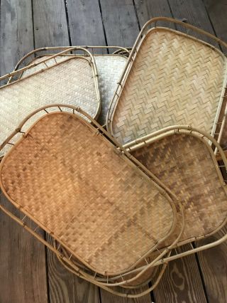 Set Of 15 Vintage Bamboo Woven Rattan Wicker Lap Tiki Bar Serving Trays