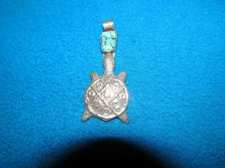 Vintage Signed Leo Coriz Turquoise Turtle Pendent Sterling Silver Smith
