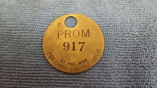 Vintage Brass Coat Check Tag Prom Promenade Ballroom St Paul Minnesota 917