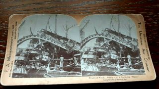 Vintage Historic War Military Stereoview 1898 Wreck Of Us Battleship Maine
