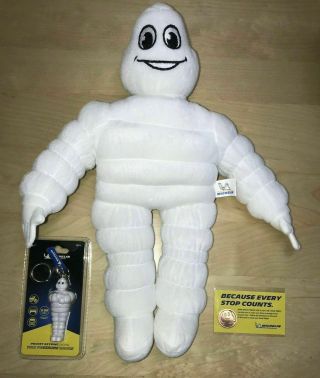 Michelin Man Mascot 15 " Plush " Bibendum ",  Tire Safety Kit Pressure Gauge/ Penny