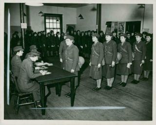Vintage Photograph Of Women Soldiers At A.  T.  S.  Headquarters