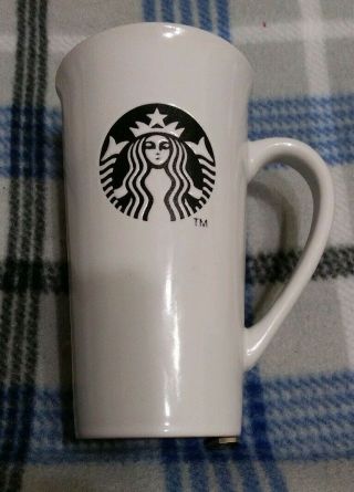 Starbucks Tall 16oz White Coffee Mug Cup Black Etched Mermaid Siren Logo 2015