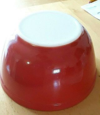 Vintage Pyrex 402 Red 1 - 1/2 Qt.  Mixing Bowl 1950’s Ovenware White