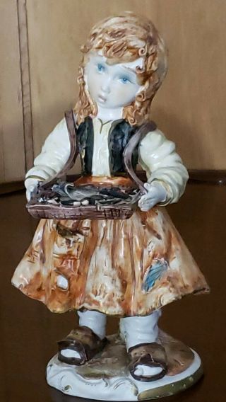 Capodimonte Capo Monte Vintage Large Porcelain Girl Figurine Italy Blue Eyes