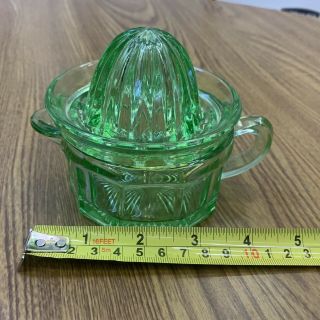 Vintage Green Vaseline Uranium Glass Edna Barnes Reamer Pitcher