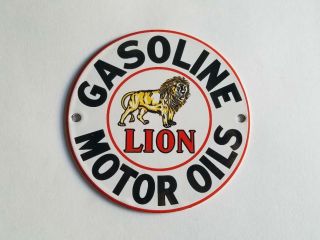 Vintage Style Porcelain Sign 6 " Lion Gasoline Motor Oils