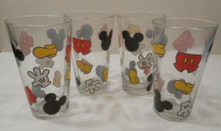 Set Of 4 Disney Mickey Mouse Body Parts 6 " Tall Drinking Glasses