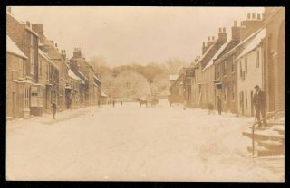 1910 South Cave Village Winter Snow Street Scene Real Photo Postcard Yorkshire