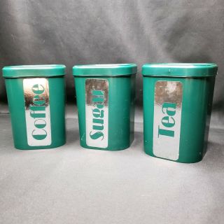 3 Vintage Retro Green Plastic Canister Set Sugar Coffee Tea Square Small Living