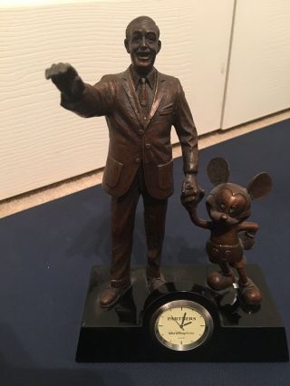Walt Disney Mickey Mouse Bronze Figurine Statue Table Clock