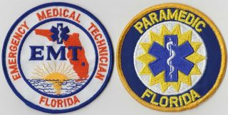 Florida Ems Emt Paramedic Certification Patch Set,  Florida,  Vintage