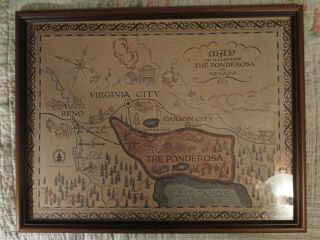 Vintage Bonanza 1967 Framed Map Print Of The Ponderosa Ranch Virginia City