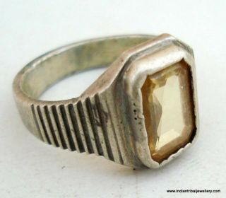 Vintage Antique Tribal Old Silver Glass Stone Ring