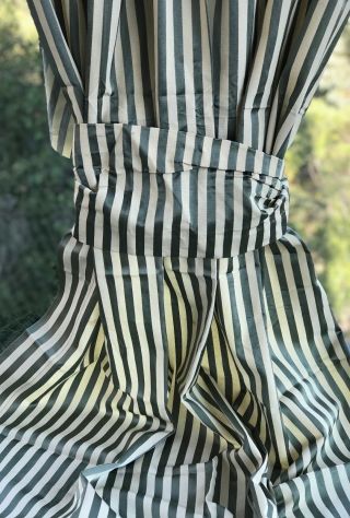 Vintage Satin Stripe Upholstery / Curtain Fabric 2.  7,  3.  1 M Green & Cream,  Sash