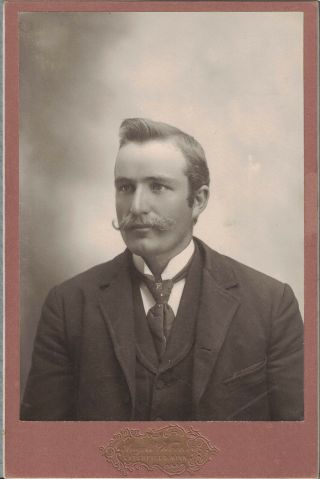 Cabinet Photo Of Attractive Man With Handlebar Mustache 1900 Era Litchfield,  Min