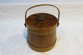 Vintage Firkin Wooden Cookie Bucket Jar Handle 10.  5 " Tall 8 " Top Diameter