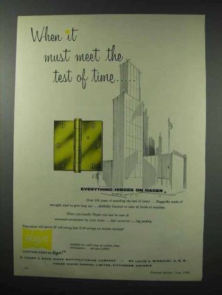 1959 Hager Hinges Ad - Meet The Test Of Time
