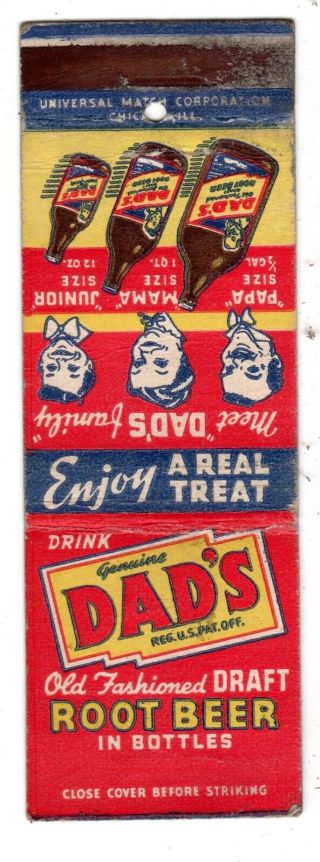 Product Advertising - Dad’s Old Fashioned Draft Root Beer 20 Fs Matchbook Cover