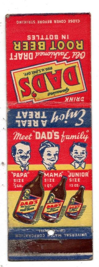 PRODUCT ADVERTISING - DAD’S OLD FASHIONED DRAFT ROOT BEER 20 FS MATCHBOOK COVER 2