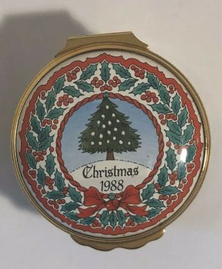 Halcyon Days Enamel Trinket Pill Box Christmas 1988